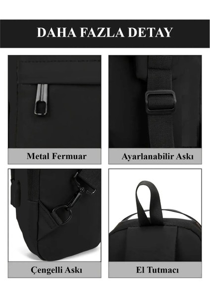 Unisex Siyah USB Çıkışlı Anti Hırsız Kilitli Suya Dayanıklı Çapraz Göğüs Omuz ve Bel Çanta modelleri