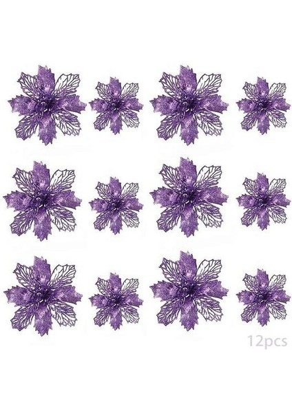 (Mor) 24 Parçalı Noel Parıltılı Çiçek Rattan Çelenk, Kraliyet Mavisi (Yurt Dışından)