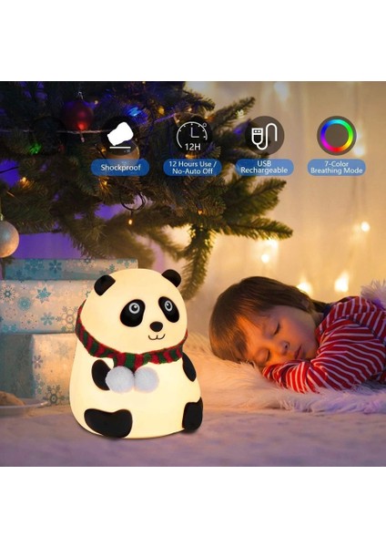 Panda Gece Lambası Dokunmatik Sensörlü Renkli Çocuklar İçin Usb Şarjlı İthal Ürün