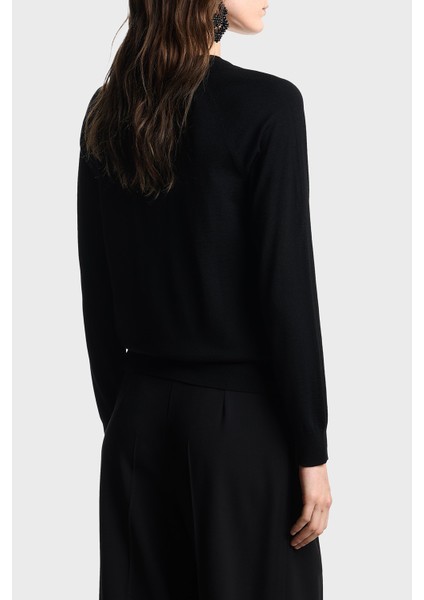 Taşlı Logolu Yünlü Regular Fit Bisiklet Yaka Kazak Bayan Kazak EW001263 AF19176 FC012 modelleri