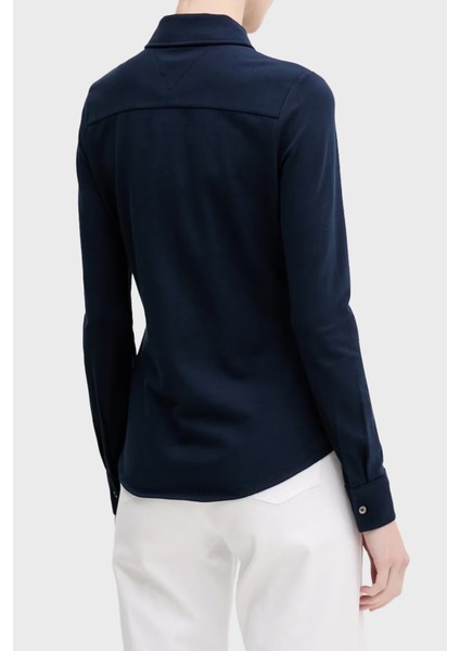 Logolu Pamuklu Slim Fit Uzun Kollu Gömlek Bayan Gömlek WW0WW43528 C1G modelleri