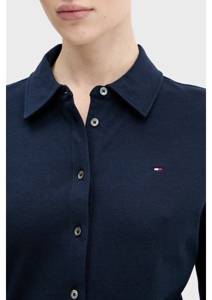 Logolu Pamuklu Slim Fit Uzun Kollu Gömlek Bayan Gömlek WW0WW43528 C1G fırsatları