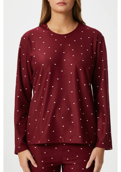 Kadın Ely Premium Bisiklet Yaka Bordo Kalp Süet Doku Yılbaşı Pijama Takımı fırsatları