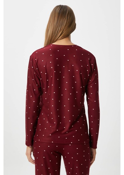 Kadın Ely Premium Bisiklet Yaka Bordo Kalp Süet Doku Yılbaşı Pijama Takımı indirimleri