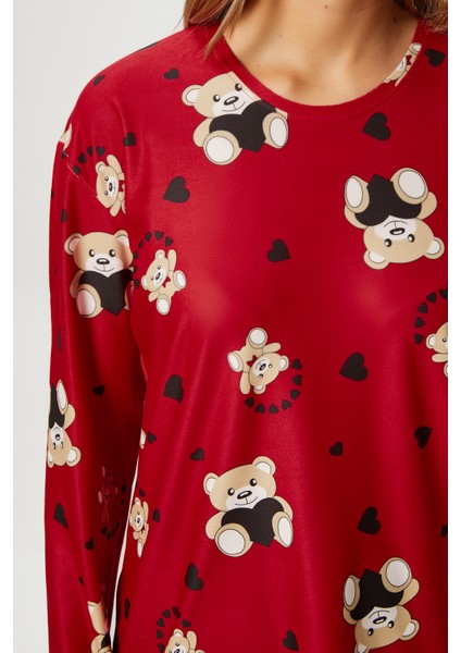 Kadın Ely Premium Bisiklet Yaka Kırmızı Ayıcık Süet Doku Yılbaşı Pijama Takımı fiyatları