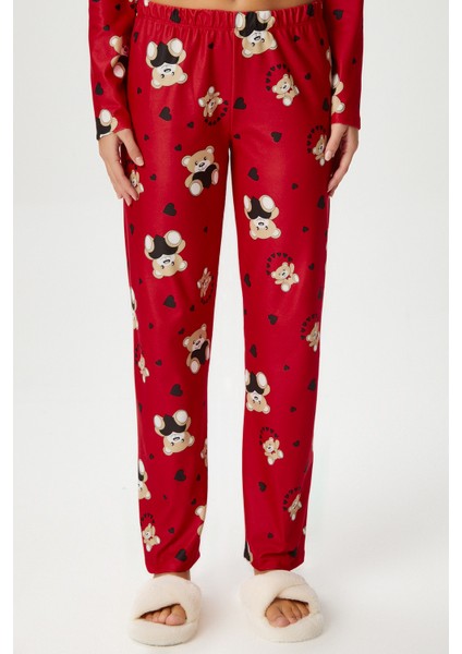 Kadın Ely Premium Bisiklet Yaka Kırmızı Ayıcık Süet Doku Yılbaşı Pijama Takımı indirimleri