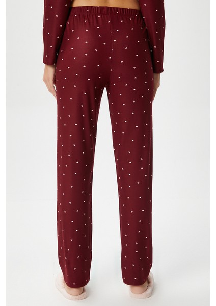 Kadın Nora Premium Bordo Kalp Süet Doku Düğmeli Yılbaşı Pijama Takımı