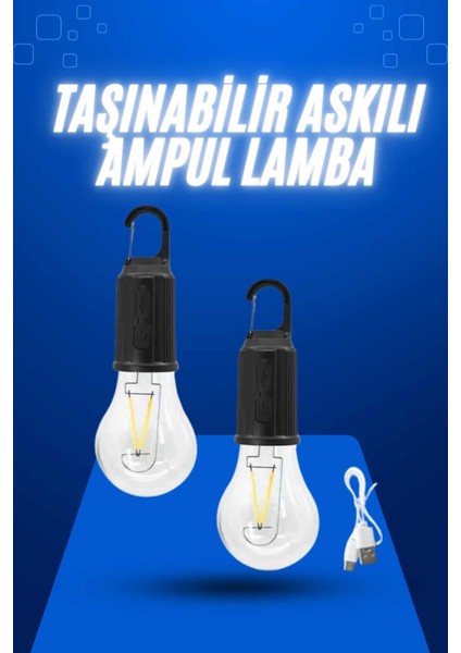 Askılı Kırılmaz LED Işık Kamp Bahçe Lambası Taşınabilir LED Ampul Şarjlı