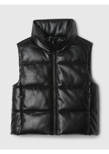 Kadın Siyah Vegan Deri Puffer Şişme Yelek fiyatları