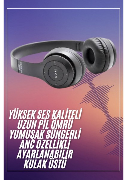 Bluetooth Kablosuz Kulaklık Siyah Wireless 5.0 Kulak Üstü Uzun Pil Ömrü fiyatları
