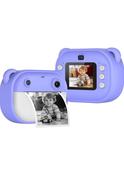 Çocuklar Için Siyah-Beyaz Yazıcı Eğlenceli Fotoğraf Makinesi Oyunlar ve Çift Kamera Müzik Bir Arada