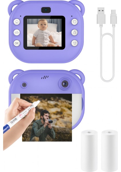 Çocuklar Için Siyah-Beyaz Yazıcı Eğlenceli Fotoğraf Makinesi Oyunlar ve Çift Kamera Müzik Bir Arada
