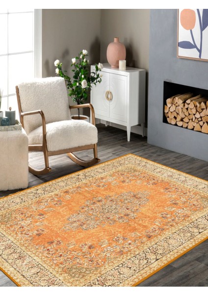 Vitage Turuncu Göbekli Eskitme Model Dokuma Taban Kilim modelleri