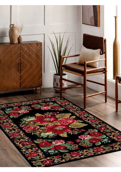 Vitage Etnik Çiçek Desen Eskitme Model Dokuma Taban Kilim modelleri