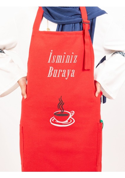 Mutfak Önlüğü Kişiye ve İsme Özel Nakışlı Mutfak Önlüğü Fincan 02 Farklı Renkler