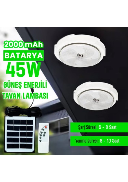 45W Güneş Enerjili Iç Mekan Sıva Üstü 50 LED Kumandalı Tavan Lambası