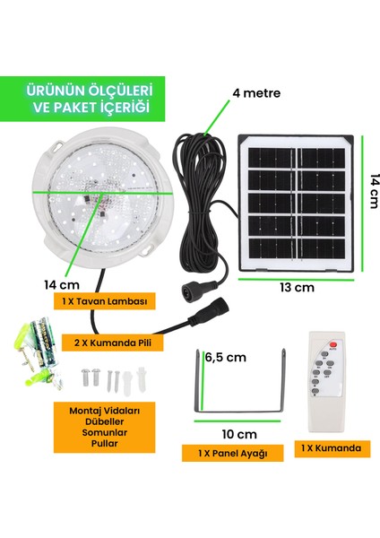 45W Güneş Enerjili Iç Mekan Sıva Üstü 50 LED Kumandalı Tavan Lambası