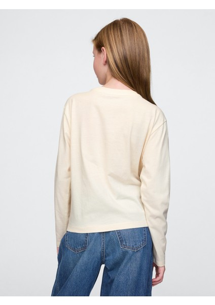 Kız Çocuk Bej Grafik Uzun Kollu T-Shirt indirimleri