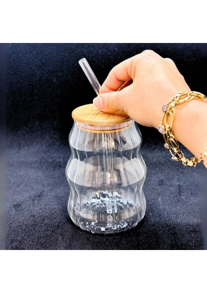 Cam Pipetli Bambu Kapaklı Kupa