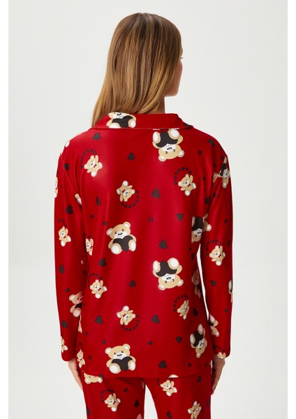 Kadın Nora Premium Kırmızı Ayıcık Süet Doku Düğmeli Yılbaşı Pijama Takımı indirimleri