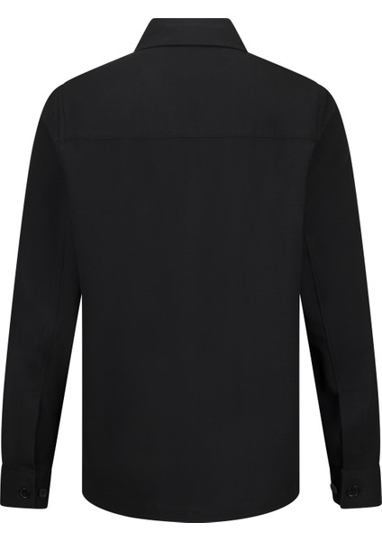 Siyah Comfort Fit Bebe Yaka Shacket Uzun Kollu Gömlek fiyatları