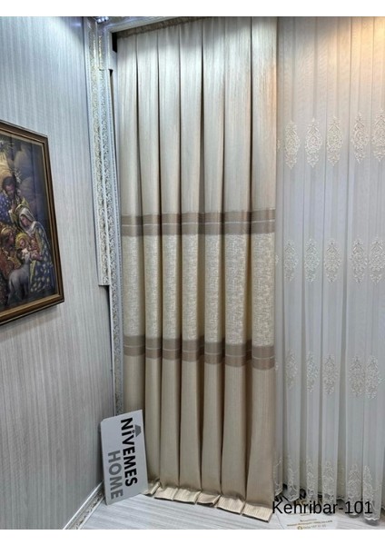 Nivemeshome Kehribar FT614162 Krem V-101 1/3 Sık Pileli Fon Perde Apm