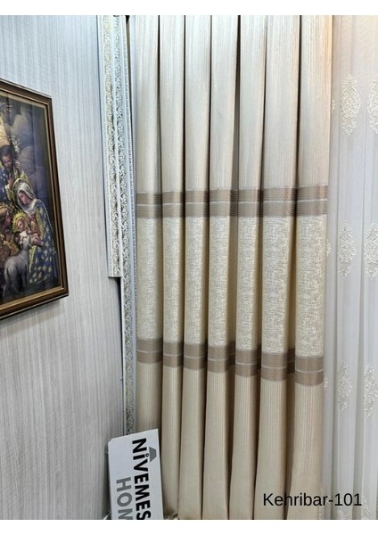 Nivemeshome Kehribar FT614162 Krem V-101 1/3 Sık Pileli Fon Perde Apm modelleri