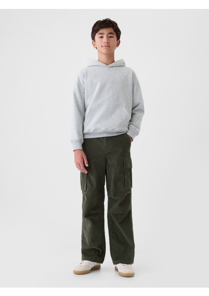 Erkek Çocuk Haki Soft Stretch Kadife Kargo Baggy Jean Pantolon