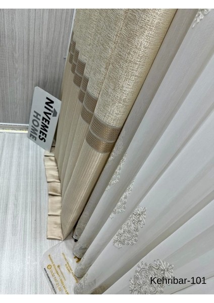 Nivemeshome Kehribar FT614162 Krem V-101 1/3 Sık Pileli Fon Perde Apm fırsatları