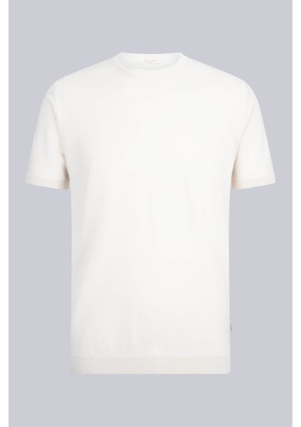 Ekru Regular Fit Bisiklet Yaka Rayon Tişört