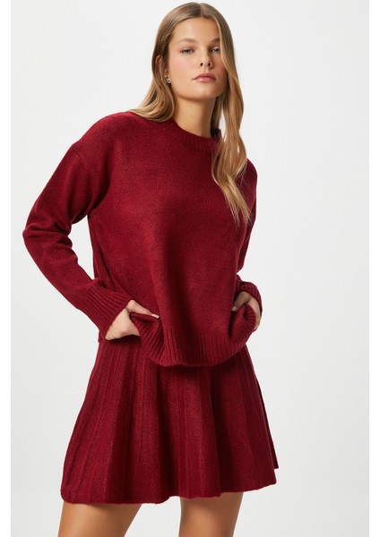 Kadın Hope Kazak Etek Alt Üst Bordo Triko Takım