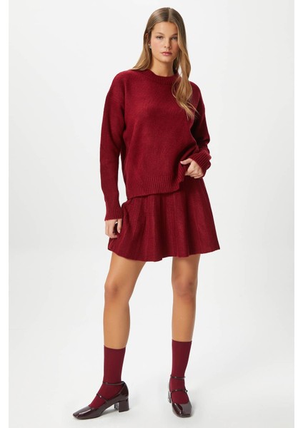 Kadın Hope Kazak Etek Alt Üst Bordo Triko Takım indirimleri