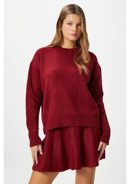 Kadın Hope Kazak Etek Alt Üst Bordo Triko Takım