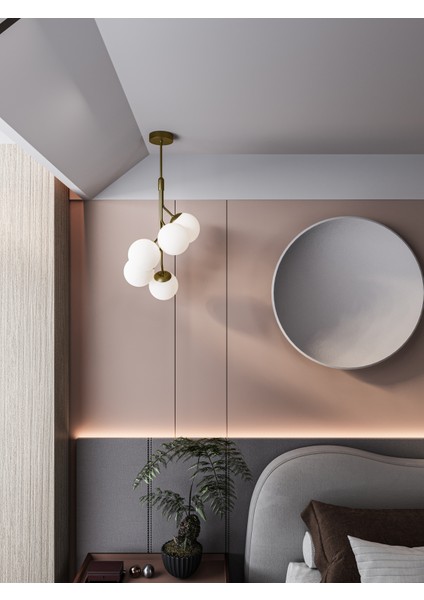Ayza Modern Eskitme Metal Gövdeli 5'li Beyaz Cam Küre Avize | Tavan Aydınlatma Avize Modeli
