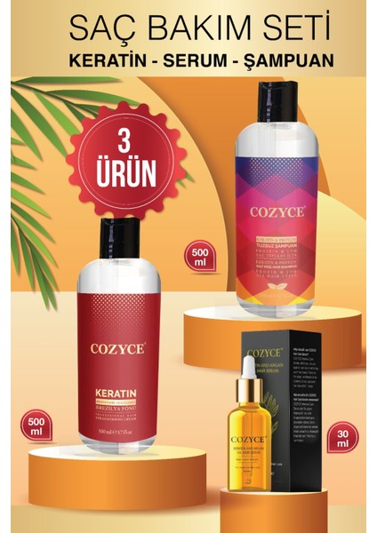 Brezilya Fönü Keratin 500ML Argan Saç SERUMU30ML Protein & Keratin Tuzsuz Şampuan 500 ml