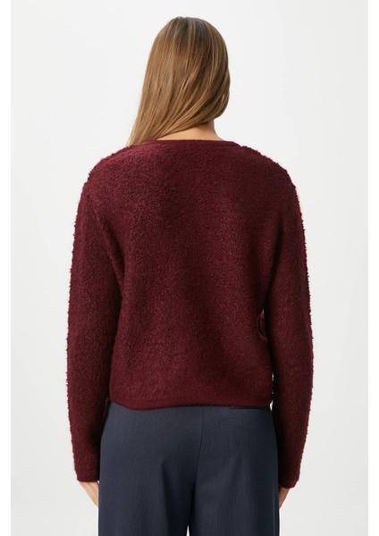 Kadın Edna Bordo Buklet Hırka