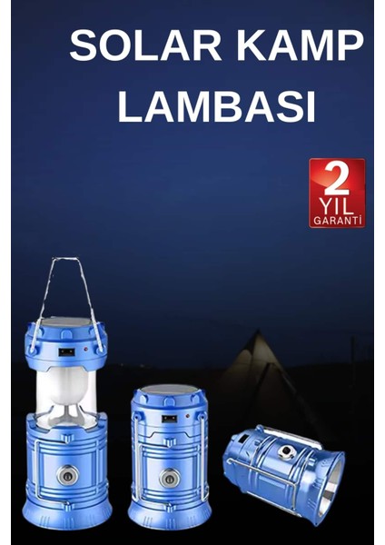 Solar Şarjlı Kamp Lambası Güneş Enerjili Kızaklı Kamp Feneri Çadır Feneri LED Işıldak