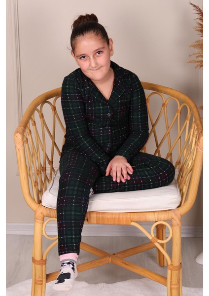 Ekose Süet Anne-Kız Pijama Takımı Koyu Yeşil fiyatları