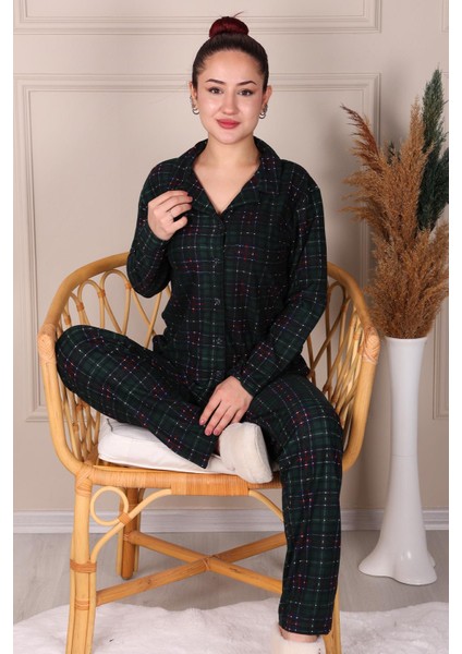 Ekose Süet Anne-Kız Pijama Takımı Koyu Yeşil modelleri