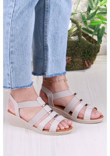 35604 Mavişim Rahat Esnek Lastik Bağlamalı Dolgu Topuklu Kadın Sandalet modelleri