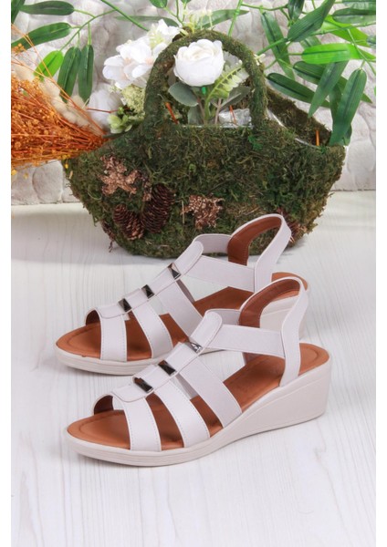 35604 Mavişim Rahat Esnek Lastik Bağlamalı Dolgu Topuklu Kadın Sandalet indirimleri