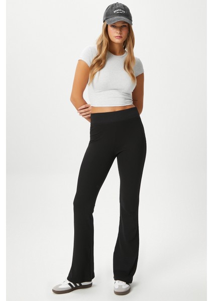 Kadın Eden Beli Fitilli Ispanyol Paça Siyah Eşofman Altı modelleri