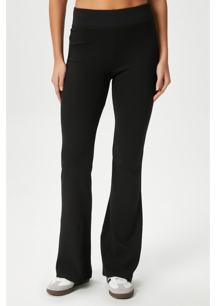 Kadın Eden Beli Fitilli Ispanyol Paça Siyah Eşofman Altı fırsatları