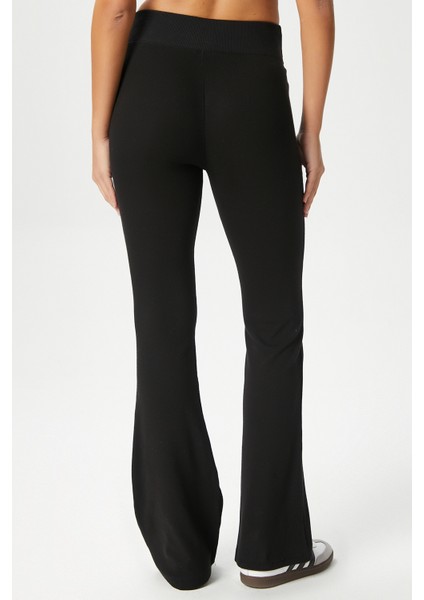 Kadın Eden Beli Fitilli Ispanyol Paça Siyah Eşofman Altı