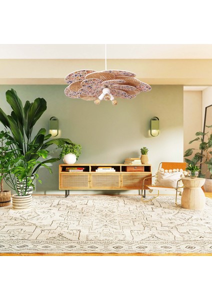 Mylamp Yeni Papatya Doğal Hazeran ve Kumaş Avize 90 cm