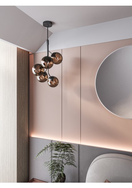 LUNO Modern Siyah Metal Gövdeli 5'li Bal Cam Küre Avize | Tavan Aydınlatma Avize Modeli fiyatları