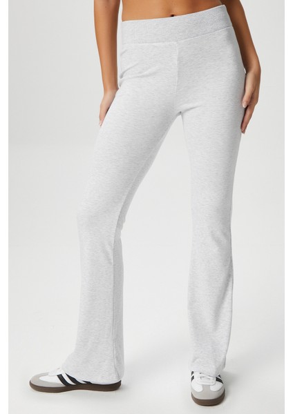 Kadın Eden Beli Fitilli Ispanyol Paça Gri Eşofman Altı