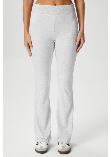 Kadın Eden Beli Fitilli Ispanyol Paça Gri Eşofman Altı