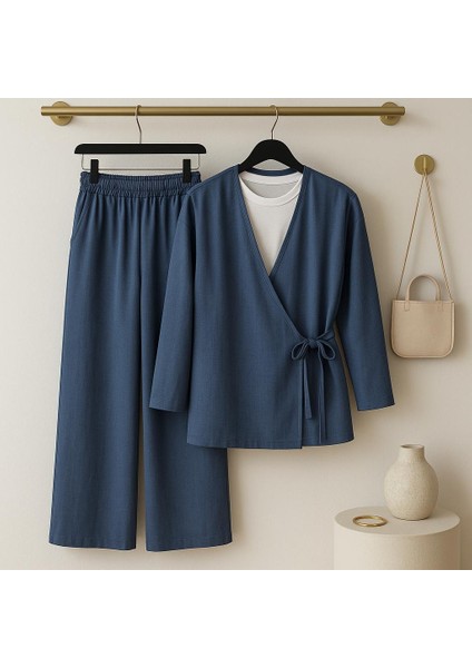 Kadın Giyim Yandan Bağlamalı Keten Takım