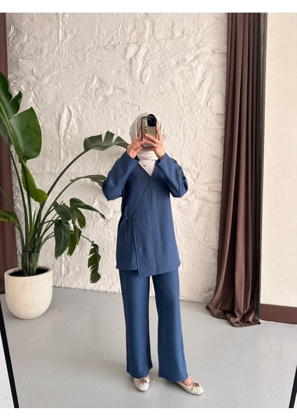 Kadın Giyim Yandan Bağlamalı Keten Takım modelleri